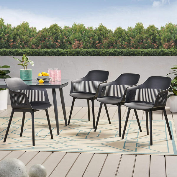 English Elm Christopher Knight Home® - DAHLIA Modern Outdoor Dining Chair Set of 4 – Weather-Resistant Polypropylene Resin, Sleek Curved Design Black 32 L x 24 W x 23.75 H N776P243705B