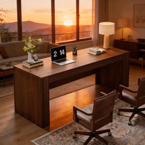 English Elm Executive Extra Long Wood Grain Computer Desk for Dual Monitor Home Office Setup T3971P449943