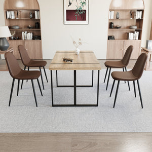English Elm 55" Modern Mdf Wood Dining Table & 4 Saddle Leather Chairs Set - Eco-Friendly, Stylish & Durable! W2189S00712