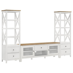 English Elm Evanston Two-tone Tv Stand with Glass Doors Ash Veneer Top and Slide-out Drawer B062P441456