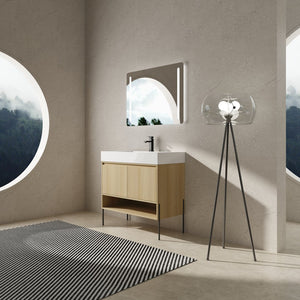 English Elm 36" Bathroom Vanity Combo With Resin Sink, Oak Finish, Stylish Storage & Easy Assembly For Modern Homes W1972S00009
