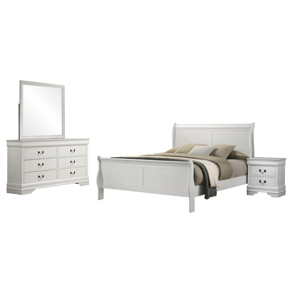 English Elm Mckee Queen Bedroom Set White Panel Bed Dresser Nightstand Mirror Four Piece Suite B062S01793