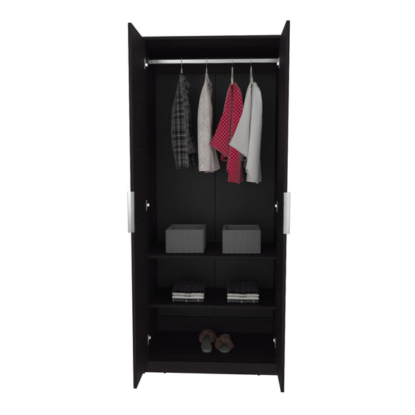English Elm Wenden Tall Double-Door Armoire with Shelves & Hanging Rod, Slim Freestanding Modern Wardrobe Black B070P337101