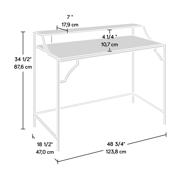 English Elm Writing Desk with Warm Mango Finish and Satin Gold Metal Frame, Compact Engineered Wood Workspace and Glass Shelf, Sturdy Design for Home Office, Hallway or Guest Room — Easy Assembly B356P368904
