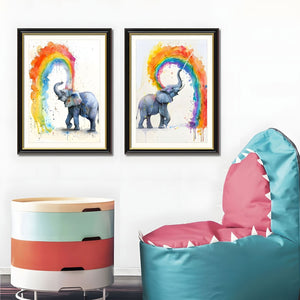 English Elm Set Of 2 Colorful Elephant Prints – Modern Framed Wall Art With Replaceable Canvas For Kids & Living Rooms T3976P383241-GIGA