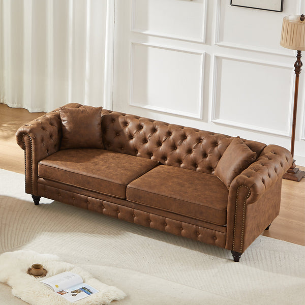 English Elm Fx Elegant Chesterfield 3-Seater Sofa With Tech Fabric, Rolled Arms & Cushions For Stylish Comfort W1926S00033