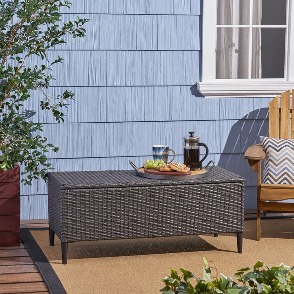 English Elm Rupert Outdoor Resin Wicker Storage Unit for Patio Pool Gear and Entertaining Essentials 62262.00GRY