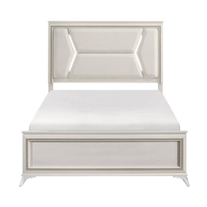 English Elm 1pc Chenille Upholstered Queen Headboard with LED Lighting, Modern Luxury Bed Frame in Antique White Gold Finish B011S01547