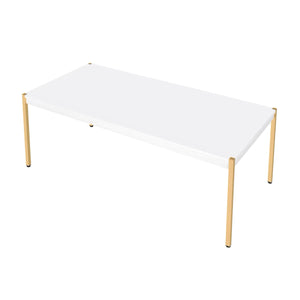 English Elm Rectangular Wooden Top Coffee Table with Gold Legs, Sleek Smooth Surface for Modern Living Rooms White+Gold B016P313022