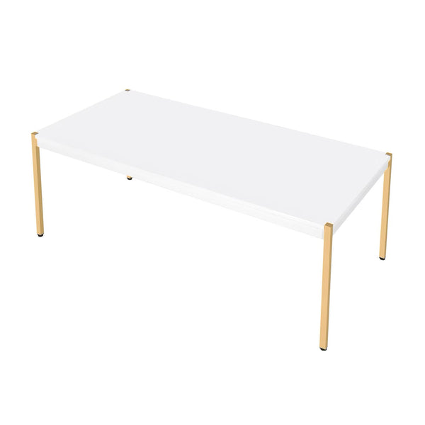 English Elm Rectangular Wooden Top Coffee Table with Gold Legs, Sleek Smooth Surface for Modern Living Rooms White+Gold B016P313022