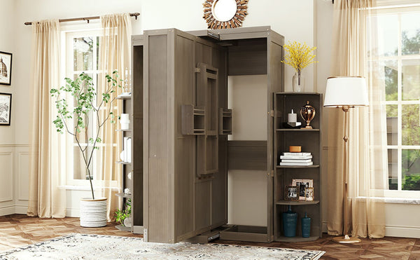 English Elm Rotating Murphy Wall Bed with Convertible Desk Dual Side Shelves Full Size Mdf Cabinet Gray LP000961AAE