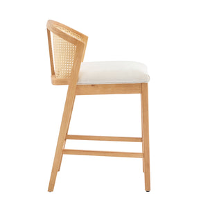 English Elm Christopher Knight Home® - Tatti Plush Padded Counter Stool Set of 2 with Rattan-Accented Curved Back and Wood Frame, Cozy Beige,Natural N775P271407N