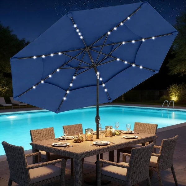 English Elm Garden Cantilever Patio Umbrella with Solar Led Lights and Upf30 Polyester Canopy Navy Blue T3971P481885