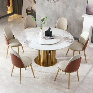 English Elm Modern Sintered Stone Round Dining Set with Lazy Susan Seats Six for Any Dinette W2699S00088