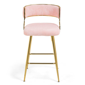English Elm (SET of 2) 26'' Counter Height Bar Stools Pink Corduroy with Back Cushion, Gold Chrome Base & Footrest W2215P290561