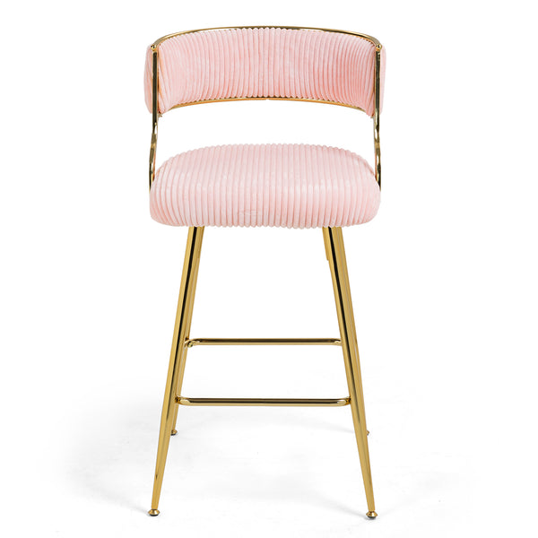 English Elm (SET of 2) 26'' Counter Height Bar Stools Pink Corduroy with Back Cushion, Gold Chrome Base & Footrest W2215P290561