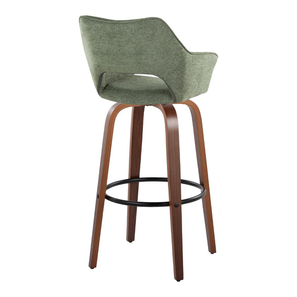English Elm 30" Swivel Barstools Set of 2 Walnut Bentwood Sage Green Upholstered Kitchen Bar B202S00630