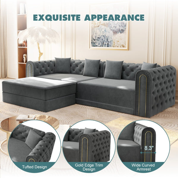 English Elm 90.2" Plush Teddy Fabric Convertible Sleeper Sofa with Hidden Storage for Living Room Dark Grey W1885S00242