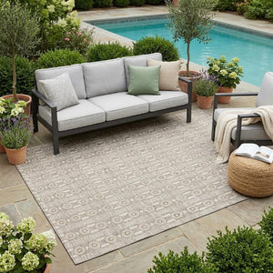 5x8 Beige Brown Stripe Washable Polyester Area Rug for Indoor Outdoor Living