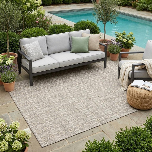 5x8 Beige Brown Stripe Washable Polyester Area Rug for Indoor Outdoor Living
