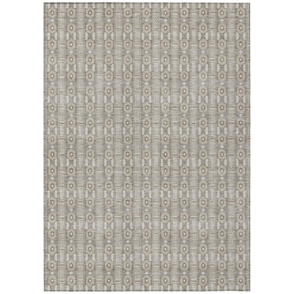 HomeRoots 5x8 Beige Brown Stripe Washable Polyester Area Rug for Indoor Outdoor Living 745002