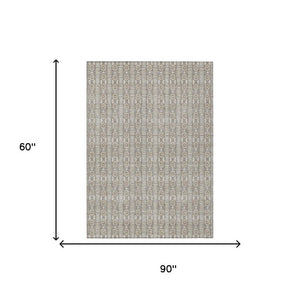 5x8 Beige Brown Stripe Washable Polyester Area Rug for Indoor Outdoor Living