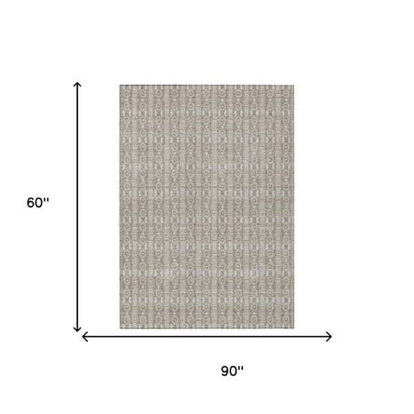 5x8 Beige Brown Stripe Washable Polyester Area Rug for Indoor Outdoor Living