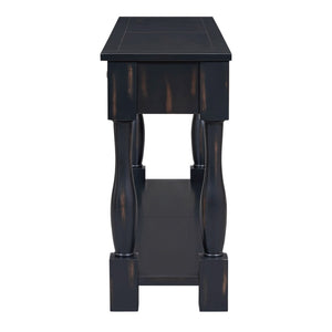 English Elm Trexm Distressed Entryway Console Table Three Drawers Open Shelf Mediterranean Wood Espresso N715P372052B