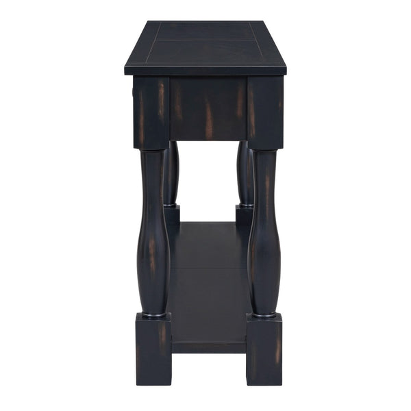 English Elm Trexm Distressed Entryway Console Table Three Drawers Open Shelf Mediterranean Wood Espresso N715P372052B