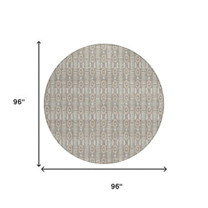 8 Ft Round Striped Polyester Area Rug Washable Indoor Outdoor Beige Brown Patio