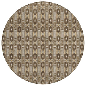 HomeRoots 8 Foot Round Striped Polyester Area Rug Washable and Stain Resistant for Patio or Home 745015
