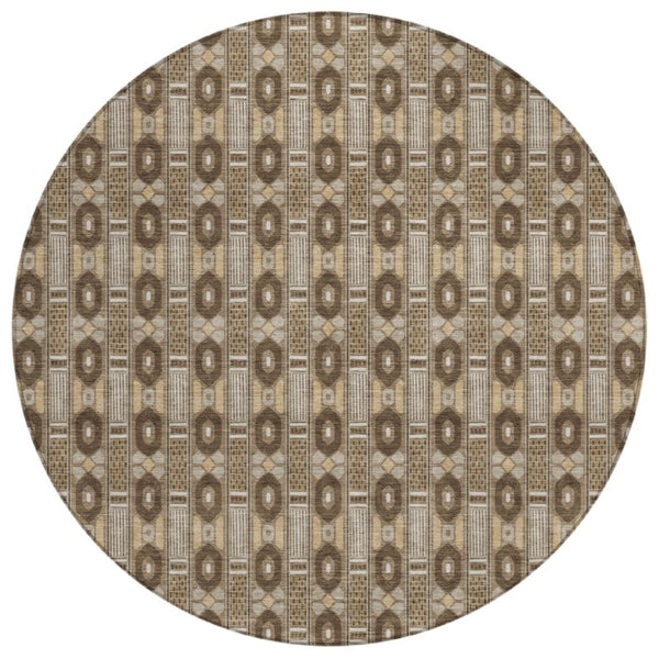 HomeRoots 8 Foot Round Striped Polyester Area Rug Washable and Stain Resistant for Patio or Home 745015