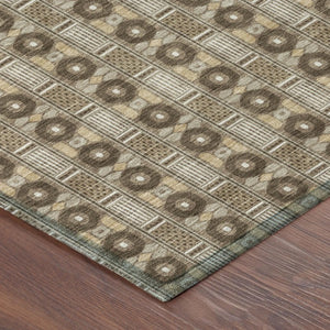 8 Foot Round Striped Polyester Area Rug Washable and Stain Resistant for Patio or Home