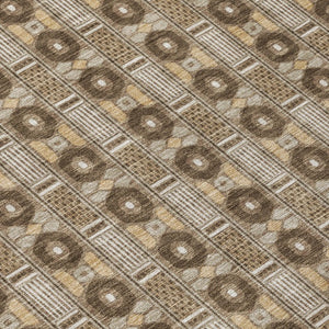 8 Foot Round Striped Polyester Area Rug Washable and Stain Resistant for Patio or Home