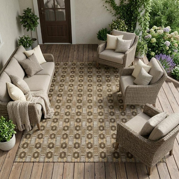 10 X 14 Striped Polyester Indoor Outdoor Area Rug Stain Resistant Washable