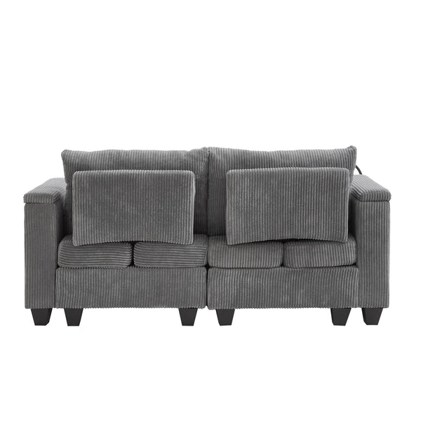 English Elm Convertible Chaise Lounge Sofa Bed With Usb Ports, Cup Holders & Storage - Stylish Grey Sleeper Sofa N719S002020E