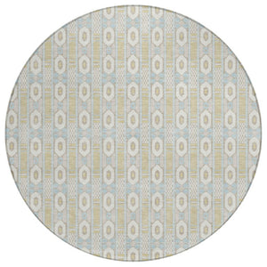 HomeRoots 8 Foot Round Striped Polyester Area Rug Washable and Stain Resistant for Indoor Outdoor Use 745021