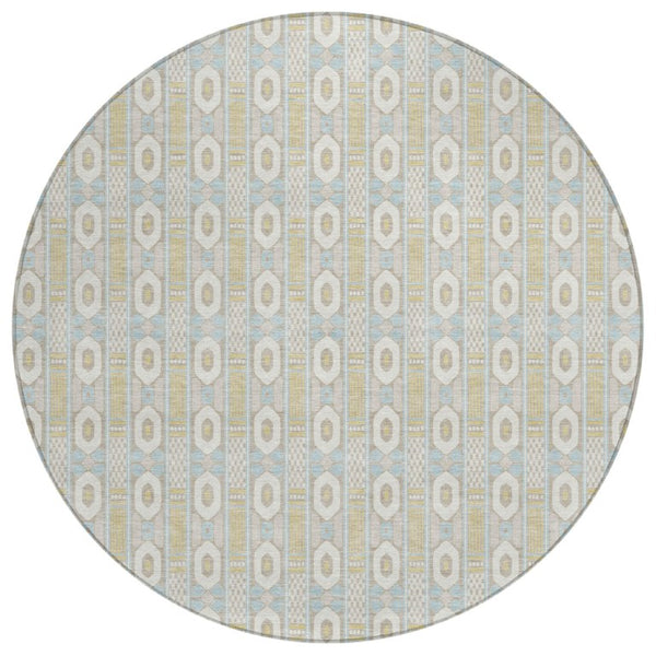 HomeRoots 8 Foot Round Striped Polyester Area Rug Washable and Stain Resistant for Indoor Outdoor Use 745021