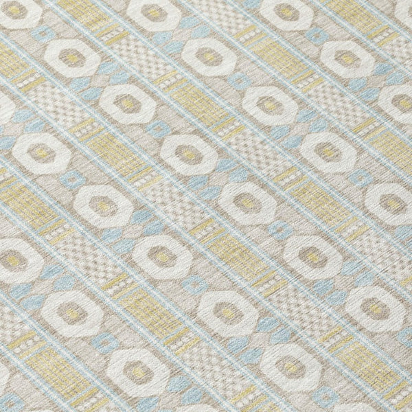 8 Foot Round Striped Polyester Area Rug Washable and Stain Resistant for Indoor Outdoor Use