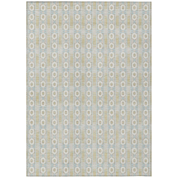 HomeRoots 8 X 10 Ivory Silver Stripe Polyester Area Rug Washable for Patio or Living Room 745022