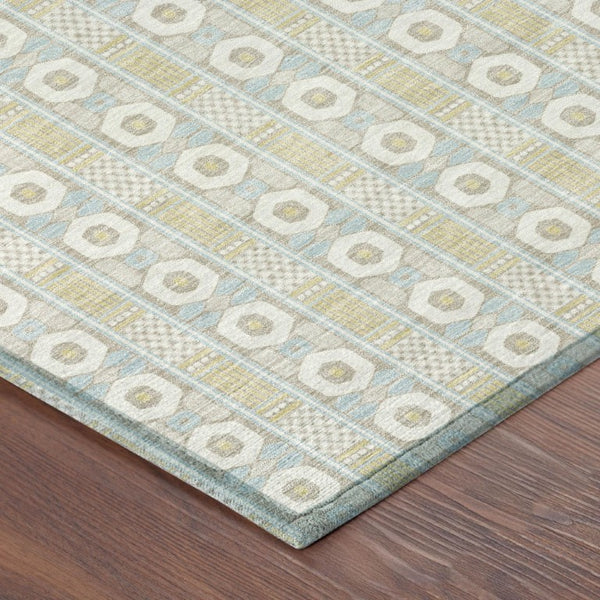 8 X 10 Ivory Silver Stripe Polyester Area Rug Washable for Patio or Living Room