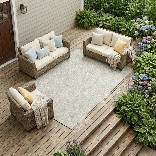 10 X 14 Washable Striped Polyester Area Rug for Indoor Outdoor Patios and Living Rooms