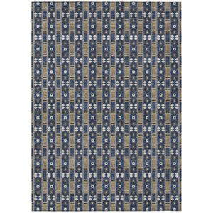 HomeRoots 5x8 Navy Striped Polyester Area Rug Washable Stain Resistant Indoor Outdoor Use 745026