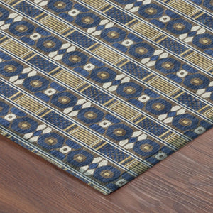 5x8 Navy Striped Polyester Area Rug Washable Stain Resistant Indoor Outdoor Use