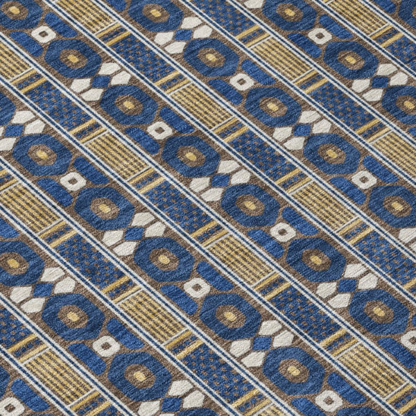 5x8 Navy Striped Polyester Area Rug Washable Stain Resistant Indoor Outdoor Use