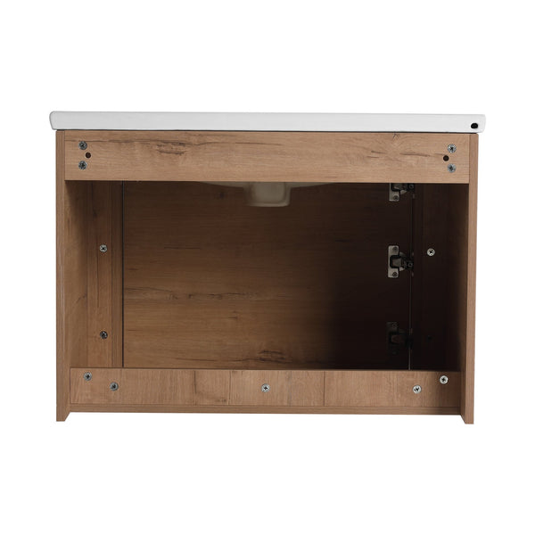 English Elm 40'' Wall-Mounted Vanity with White Ceramic Sink, Plywood Shelves, Soft-Close Door, Scratch-Resistant Finish W999S00380