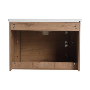 English Elm 68'' Wall-Mounted Bathroom Vanity with White Ceramic Sink, Plywood Shelves, Soft-Close Door Elegance W999S00382