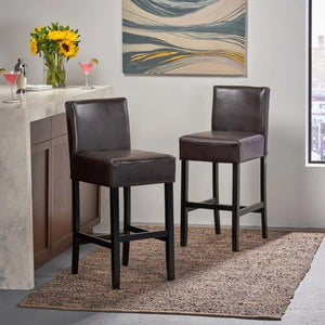 English Elm 30-Inch Faux Leather Barstools with Rubberwood Frame for Kitchen Islands Set of 2 74503.00PU