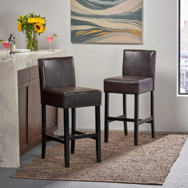English Elm 30-Inch Faux Leather Barstools with Rubberwood Frame for Kitchen Islands Set of 2 74503.00PU