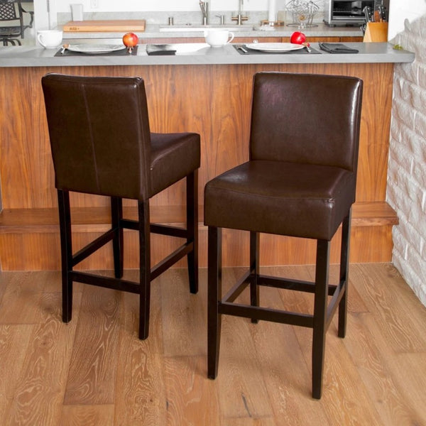 English Elm 30-Inch Faux Leather Barstools with Rubberwood Frame for Kitchen Islands Set of 2 74503.00PU